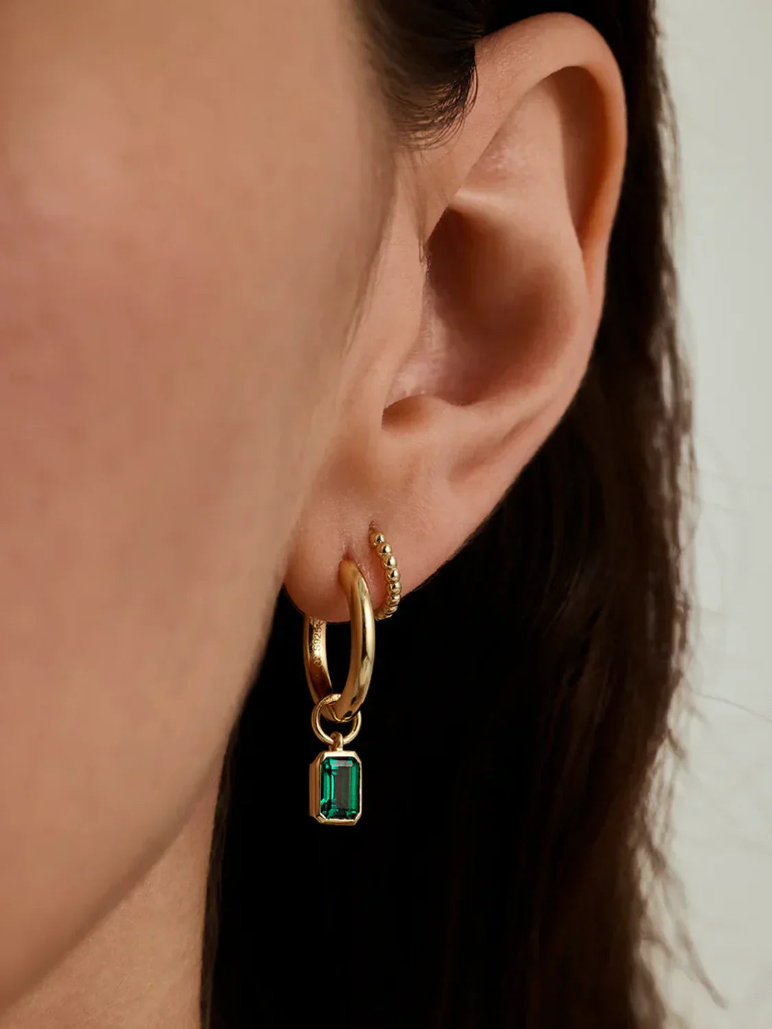 Emerald Charm Hoops
