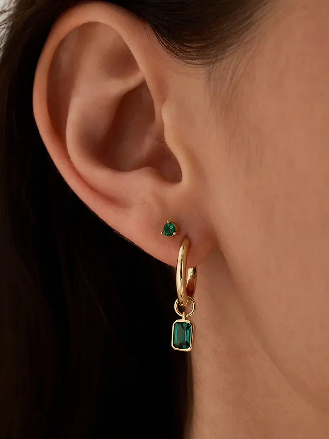 Emerald Charm Hoops