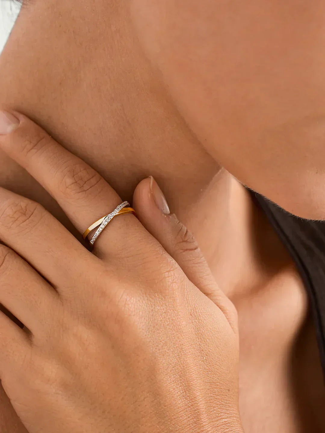 Mixed Pave Crossover Ring