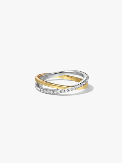 Mixed Pave Crossover Ring